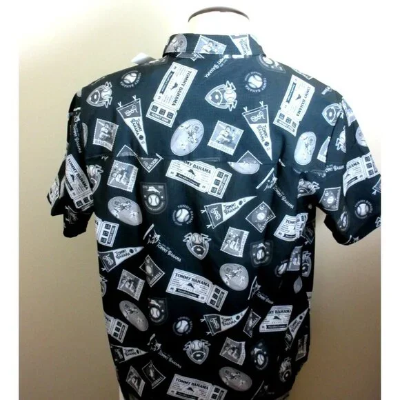 Tommy Bahama Men's SS Big Hitter Baseball Button Up Shirt Black Grey NWT - Picture 5 of 8